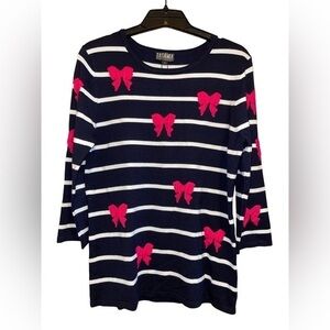 Casamia‎ Exclusive Womens Striped Sweater Navy White Pink Bow Small NWT Coquette